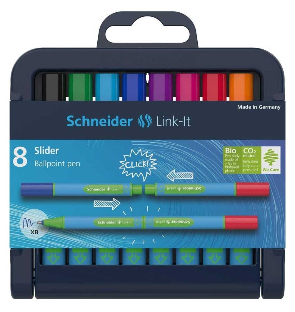 Stylos à Bille Schneider XB - Boîte de 8 Slider Link-It de bureau Paperclip